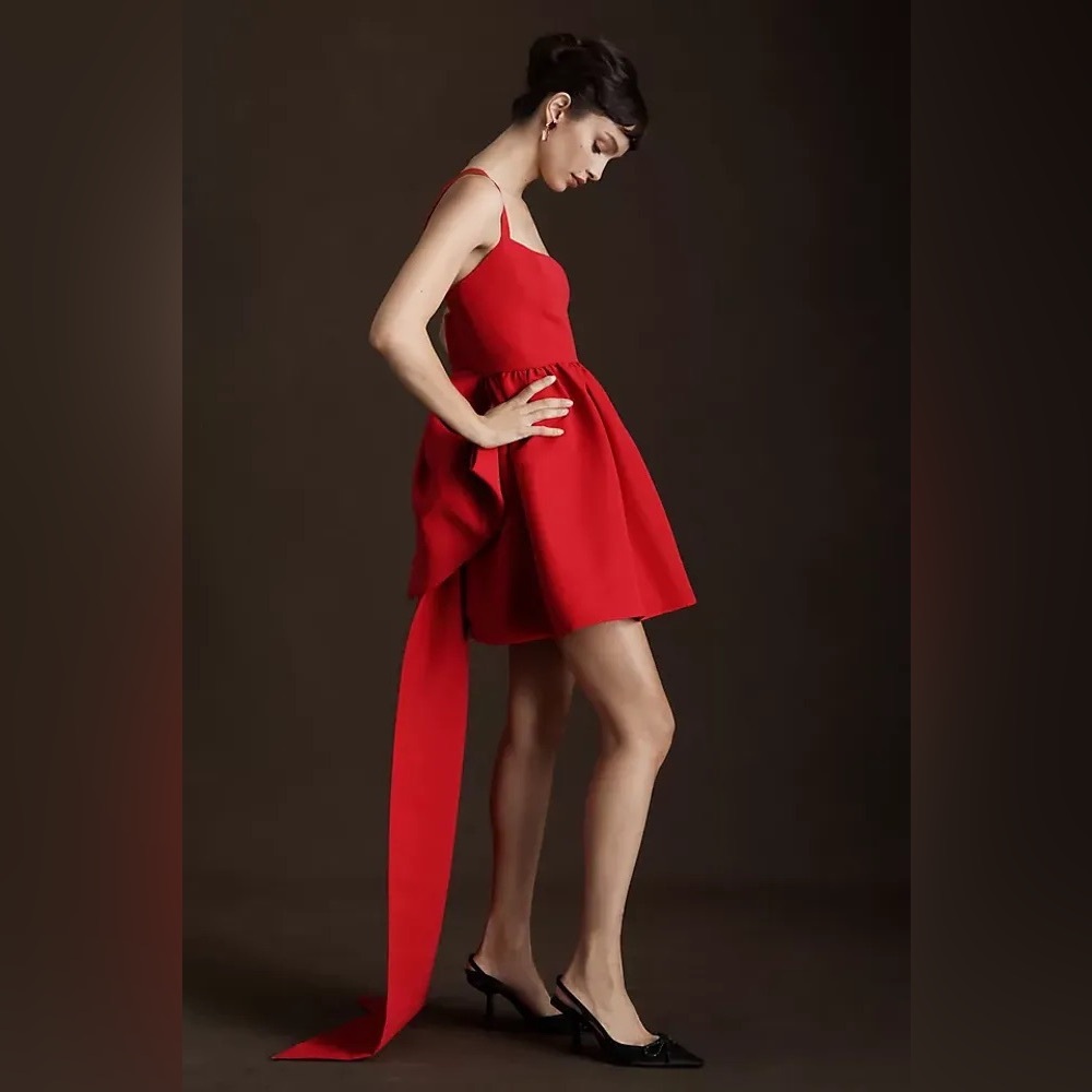 BHLDN AnthropologieSachin & Babi Blaine Taffeta Square-Neck Bow Train Mini Dress